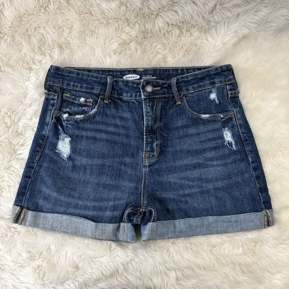 Old Navy High Rise Shorts 6 (W29 Inseam 3) Blue Distressed Cuffed Stretch Womens